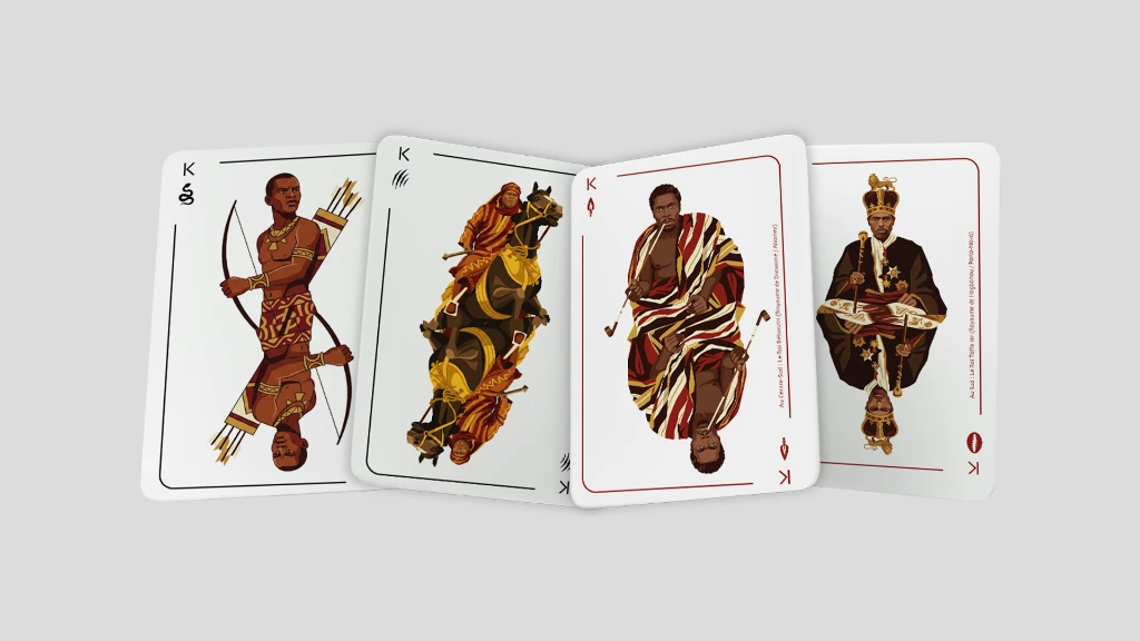 Les 4 Rois historiques du jeu AFRIA, dont le Roi Béhanzin et le Roi Toffa